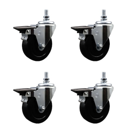 Service Caster 4 Inch Soft Rubber 12 Inch Threaded Stem Caster Set with Brake SCC-TS20S414-SRS-PLB-121315-4
